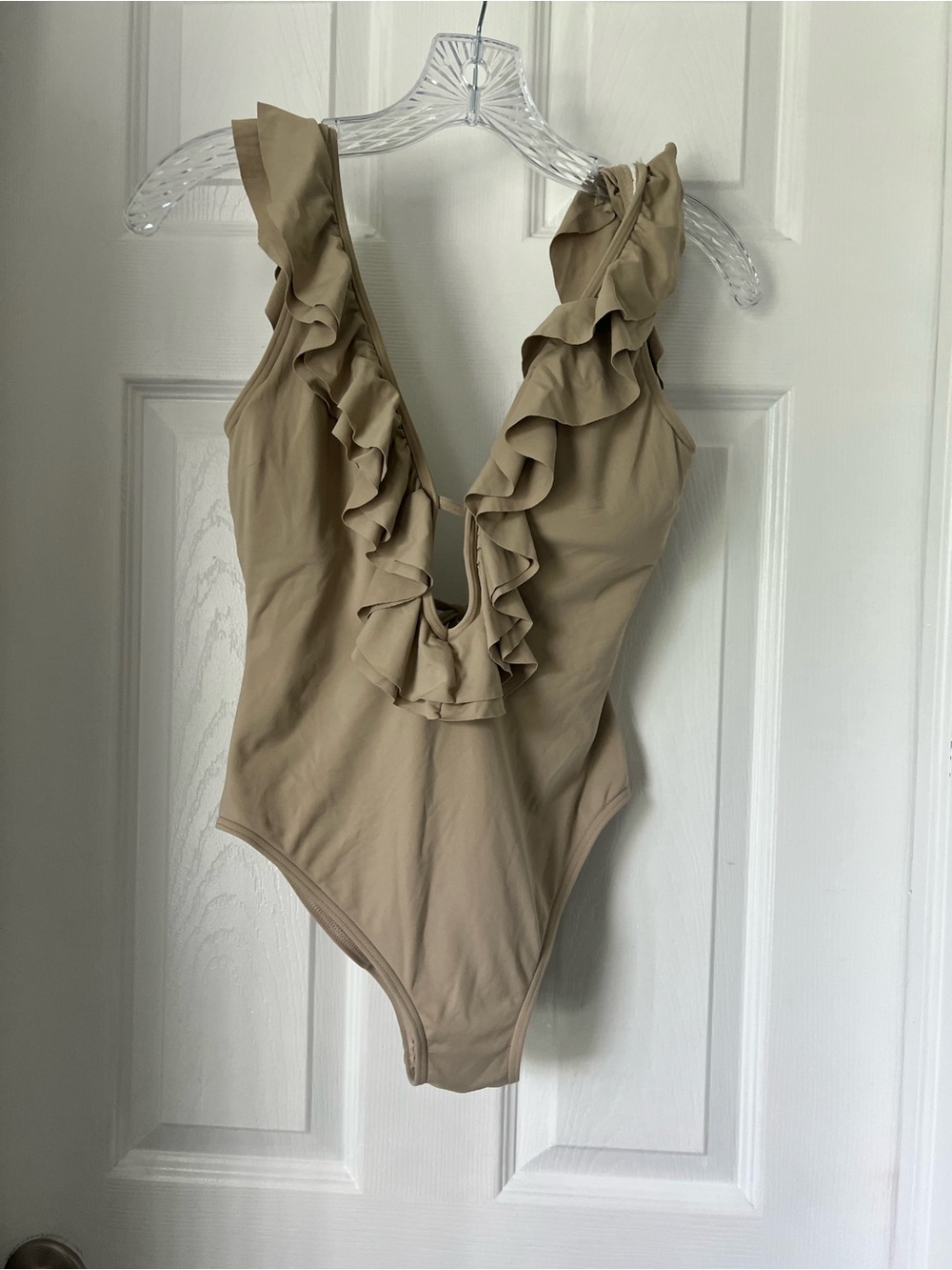 MICHAEL Michael Kors Neutral Beige Ruffle One-Piece Swimsuit